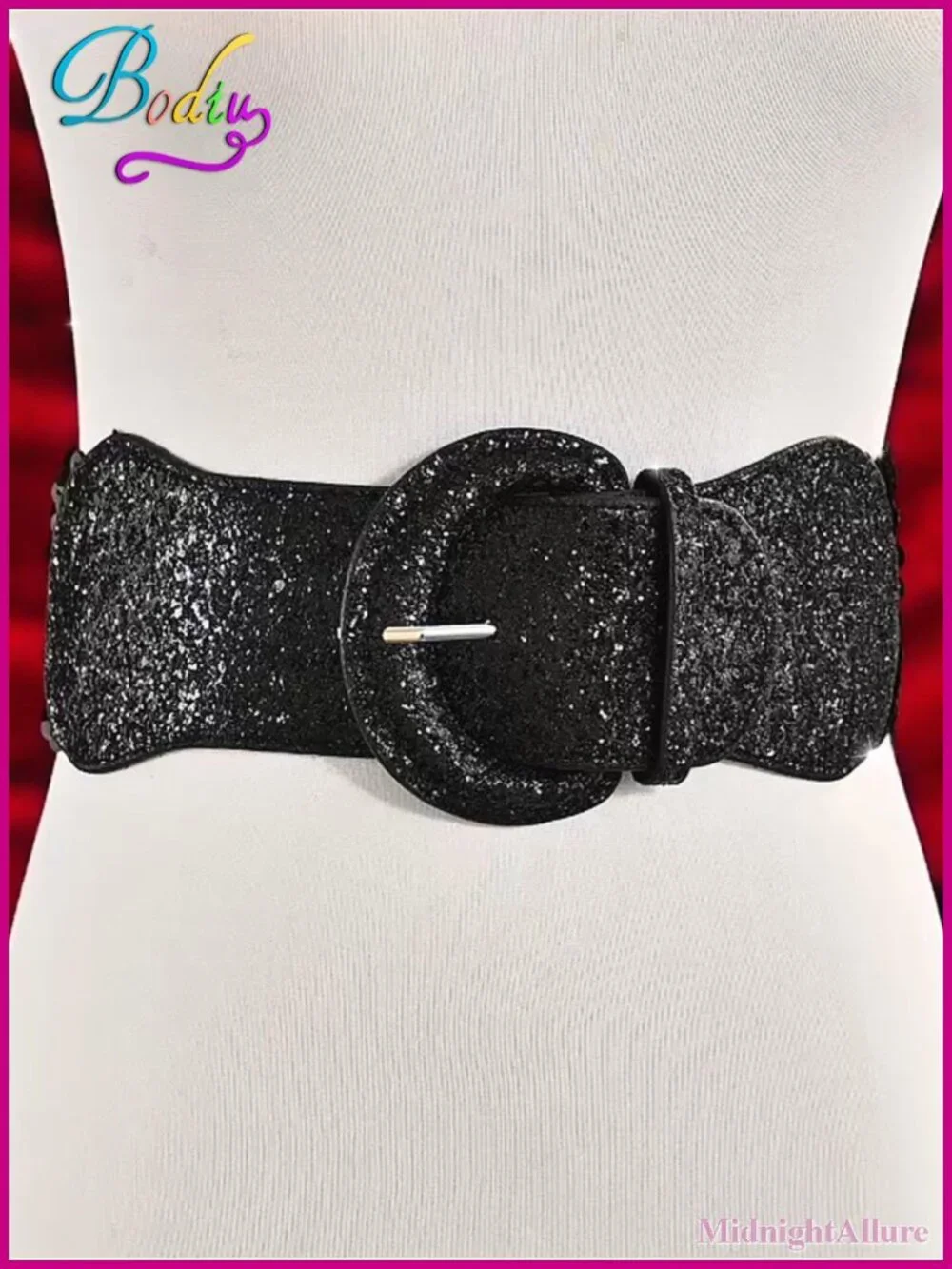 Sequin Wide Elastic Cinch Waist Belt Glitter Party Dress Belt